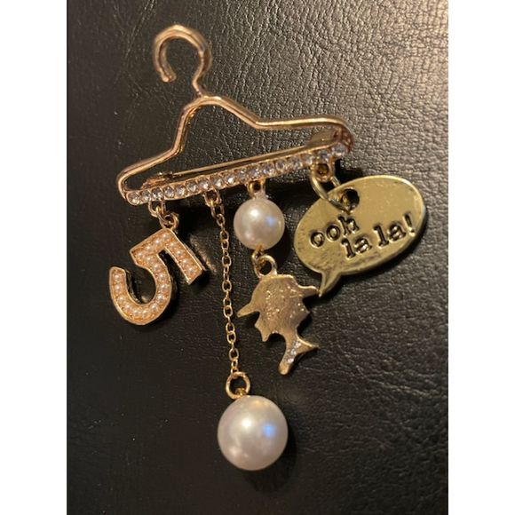 Gold Hanger Brooch Pin with Charms - Picture 1 of 4